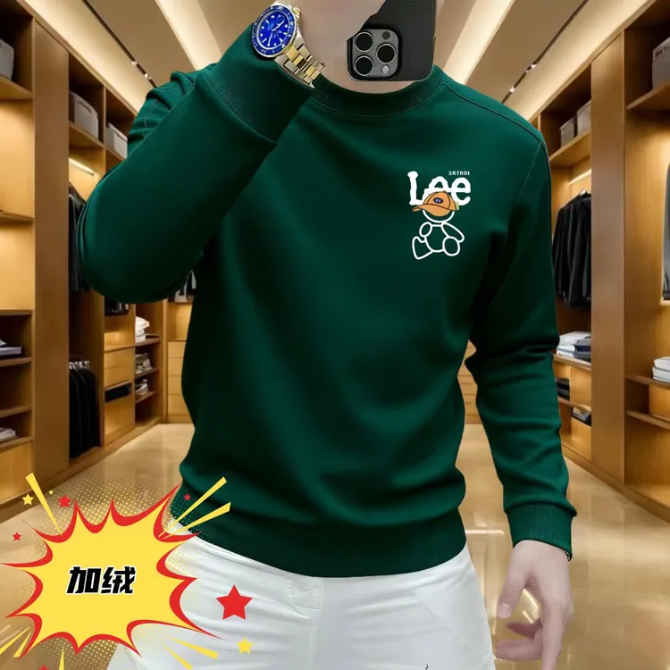 秋冬季加绒新款时尚潮流印花卫衣男士时尚套头圆领长袖百搭上衣