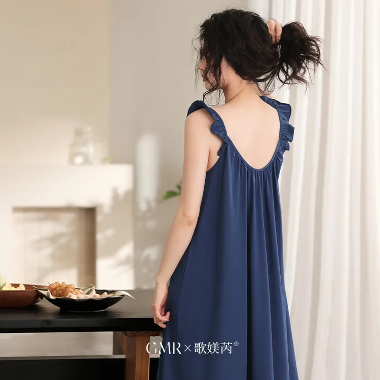 性感睡裙女吊带夏季薄款露背纯欲风中长款睡衣纯棉凉感甜美家居服