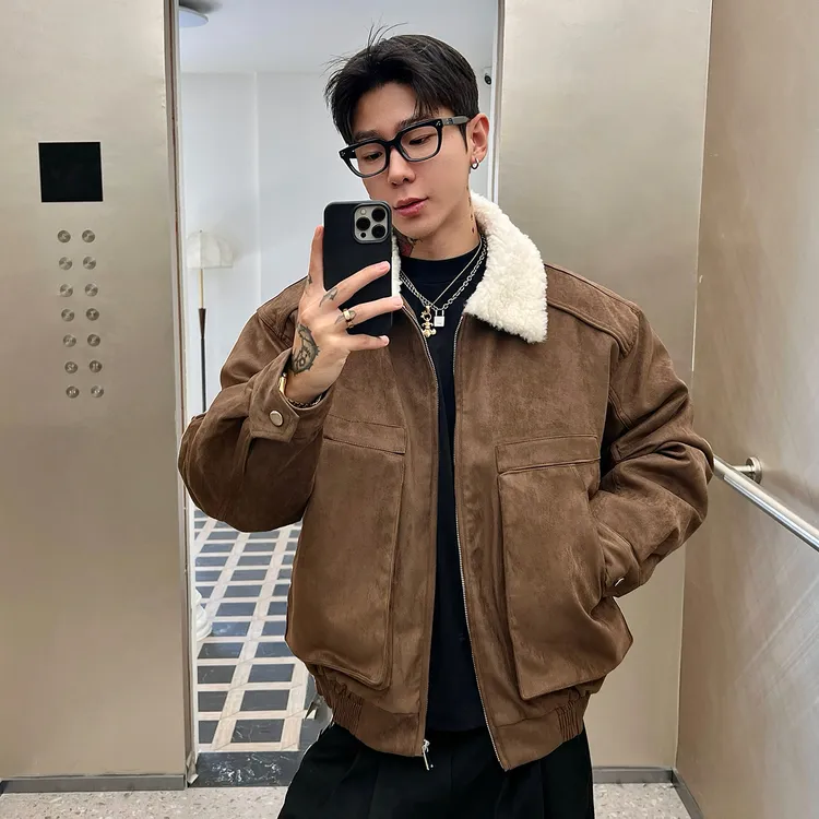 OXFREAK「定染麂皮绒」立体口袋毛领棉服男冬季保暖加厚工装外套