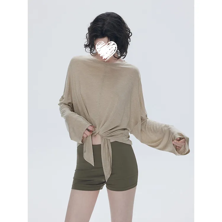 时髦绑带长袖T恤女微透防晒罩衫  81098