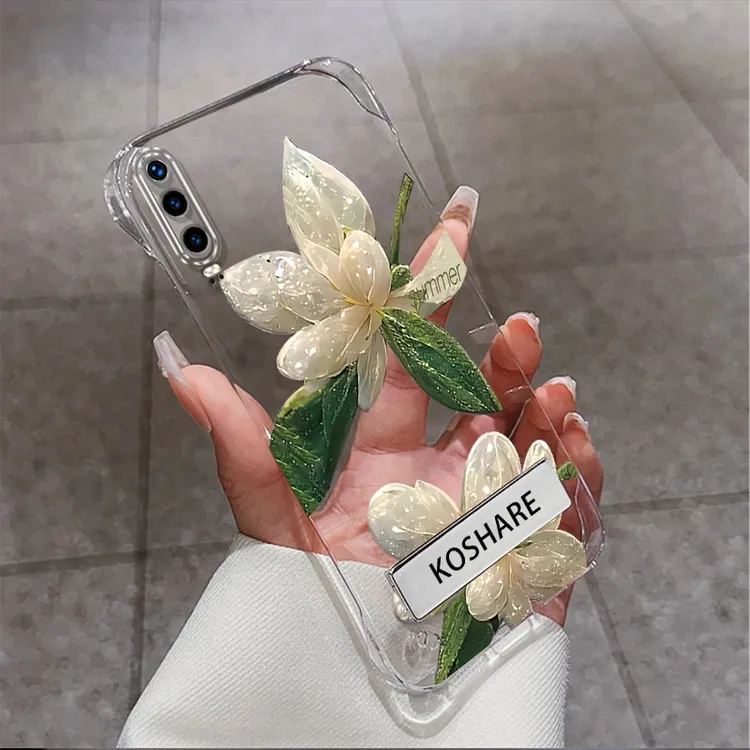 适用于华为p30系列水晶花无边框支架手机壳