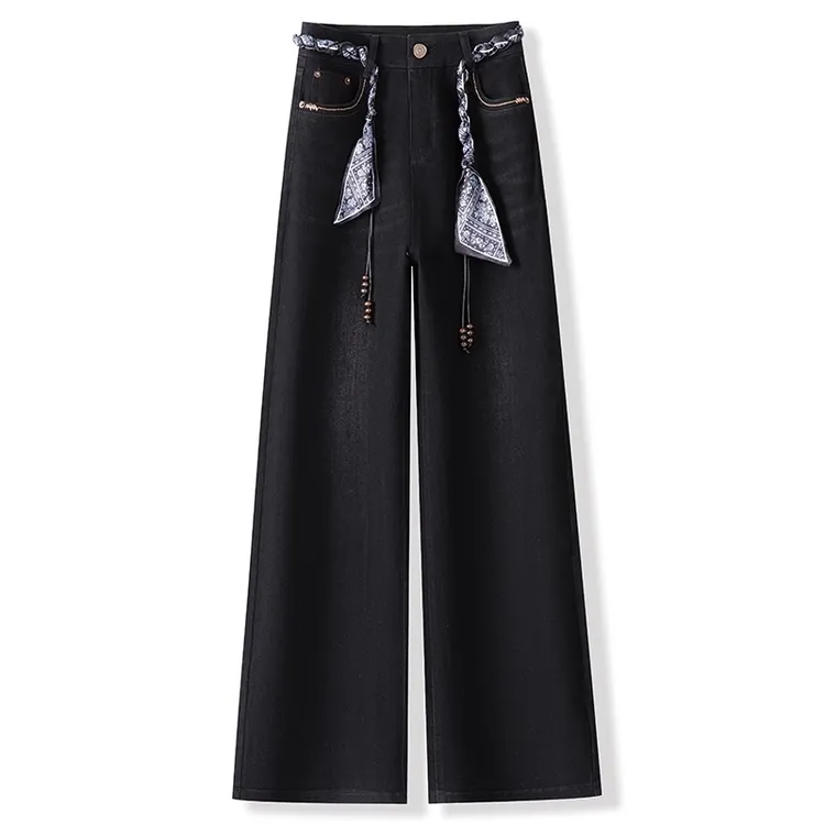 流行穿搭牛仔裤女2025新款春秋高腰显瘦休闲女士窄版直筒阔腿裤子