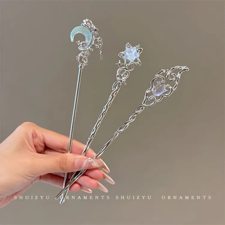 新中式冷淡风盘发发簪女2024新款液态金属发钗精致高级感簪子头饰