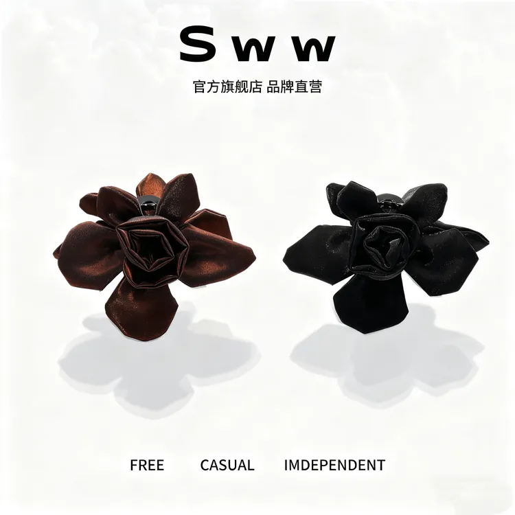 SWW超大号立体手工显高颅顶花朵双面重工百搭气质后脑勺抓夹