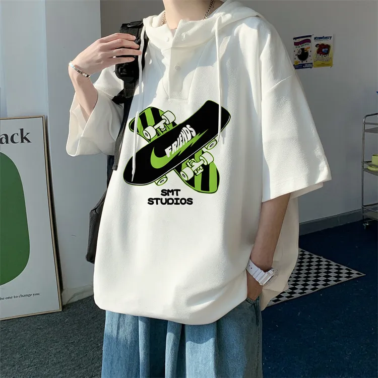 夏季宽松潮流港风ins印花百搭半袖男士薄款T恤上衣，日式复古潮痞