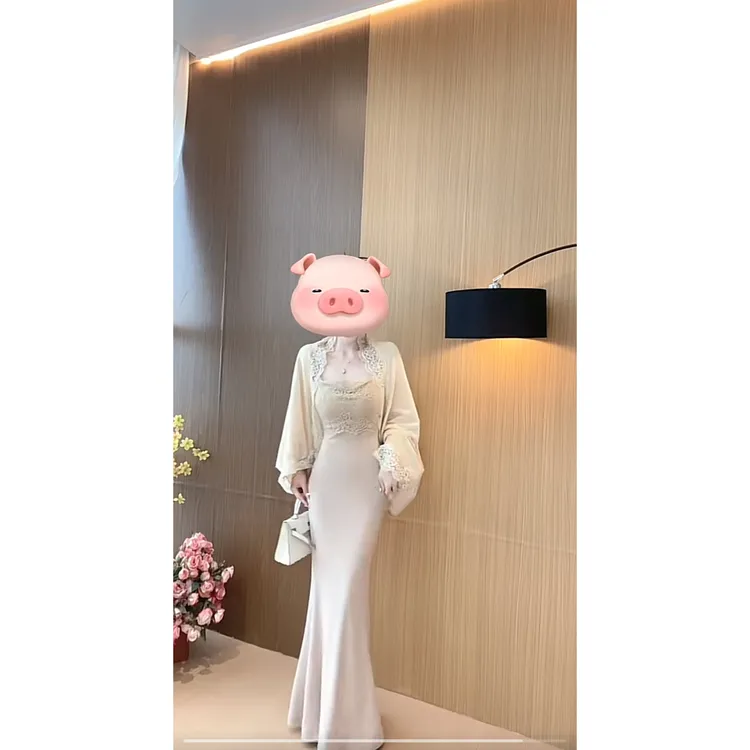 名伶千金裙法式轻奢气质小众设计感吊带长裙女（带胸垫）+外套套装