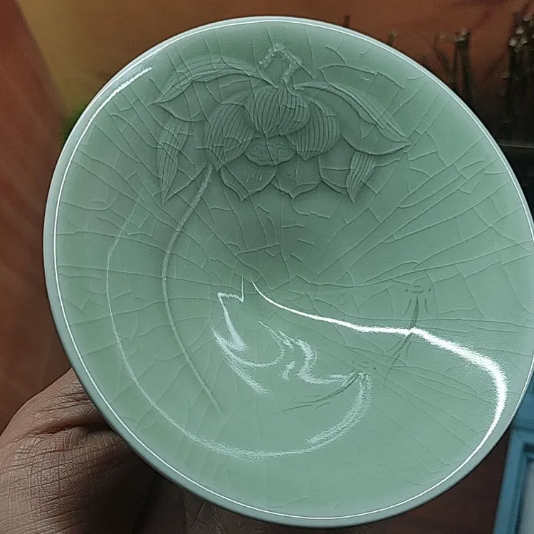 汝奎奎窑，瓷豆绿玛瑙釉，高端斗笠，满杯100还剩