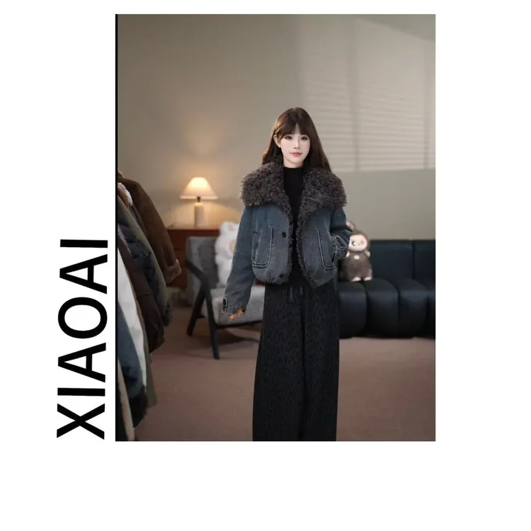 XIAOAI2025冬季新款高级感牛仔棉衣女款毛领80628