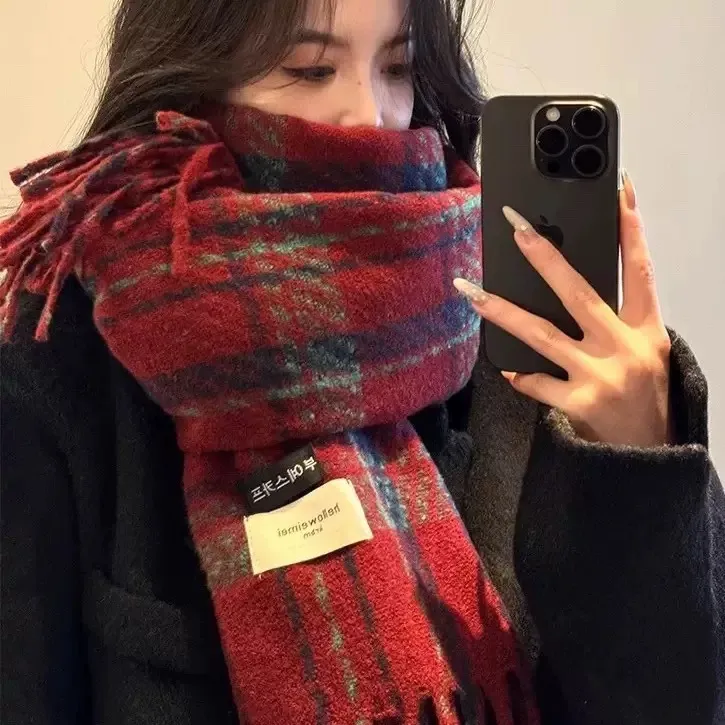 蔚苇store气质韩风韩版网红日系时尚红色复古围巾olins秋冬季保暖