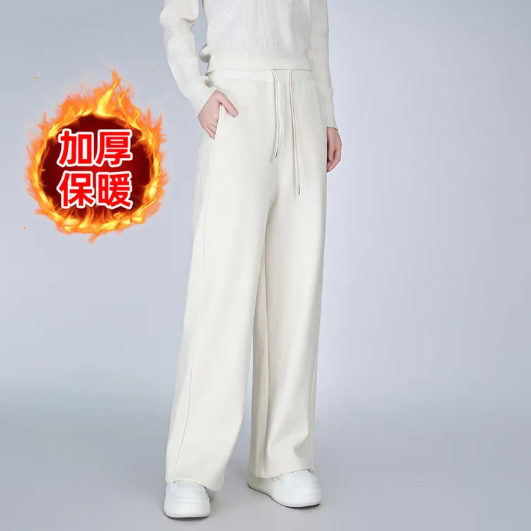 加绒浒城古娘中国风新款宽松舒适厚款女休闲百搭阔腿裤WHAFI11080