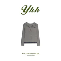 【余欢欢】秋季休闲百搭时尚连帽假两件套头针织衫-YHW50768
