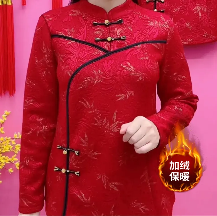 时尚民族风中年妈妈减龄印花保暖卫衣2025冬上新加绒款显瘦上衣女
