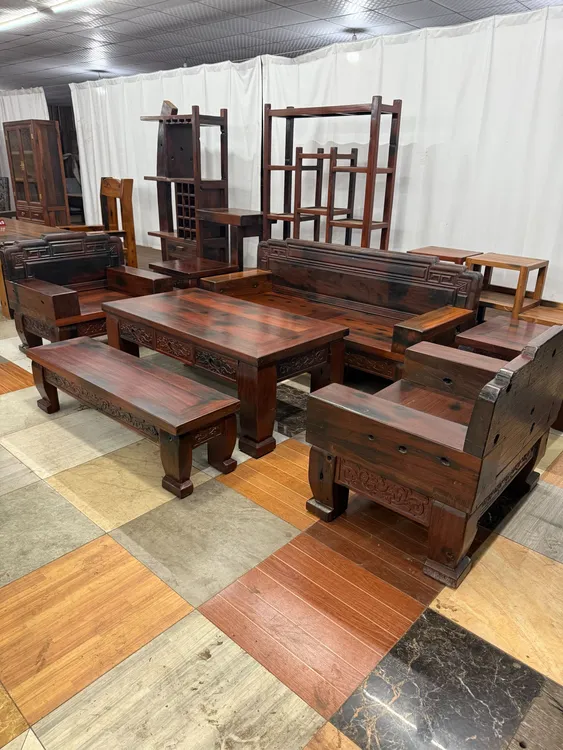 老船木铁力木顶天立地沙发六件套，1➕1➕3沙发组合，尺寸可以定制