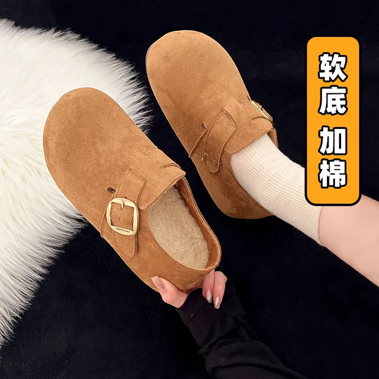 【加棉-软底】厚底勃肯鞋女2025秋冬新款一脚蹬复古博肯休闲乐福鞋