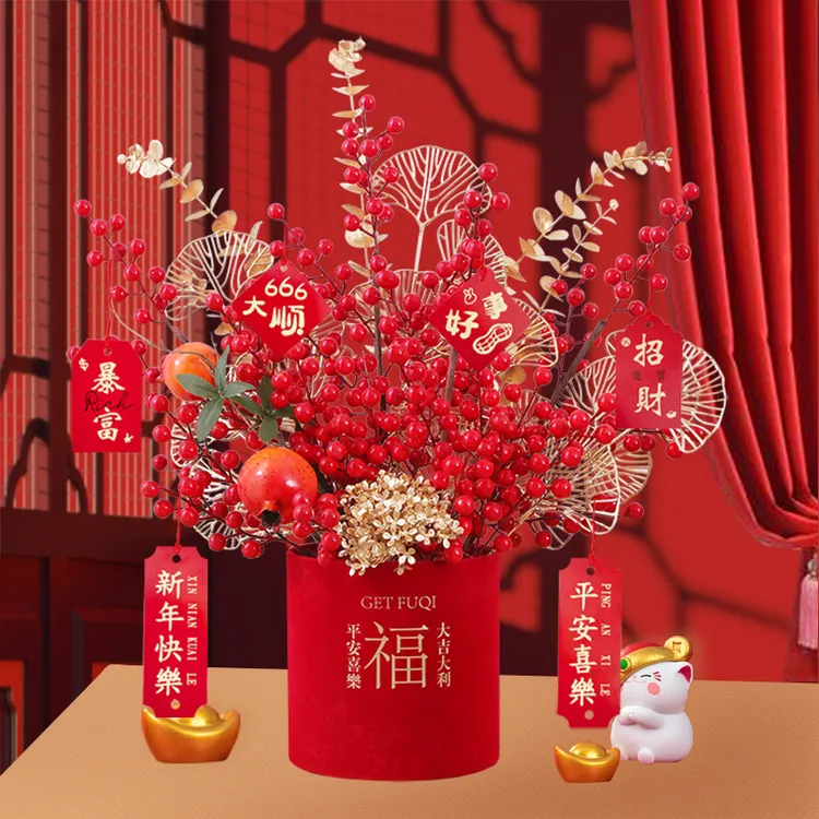 福桶发财果红果摆件福桶新婚之喜仿真礼物装饰搬家新家乔迁摆件
