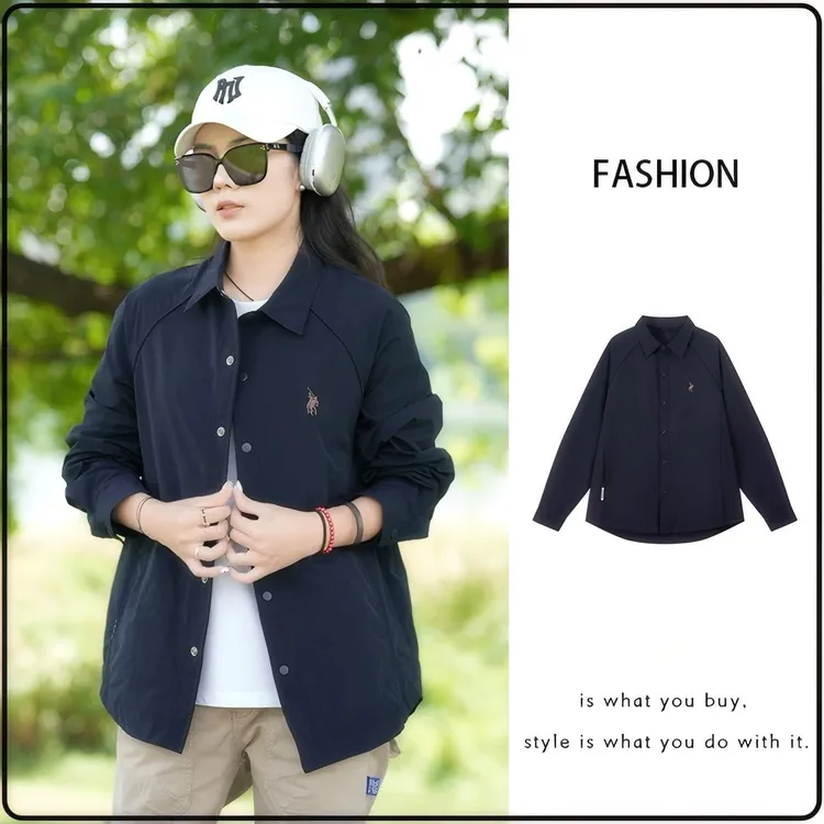 秋季新款女士衬衣polo领长袖纯欲慵懒风休闲百搭高级感翻领女外套