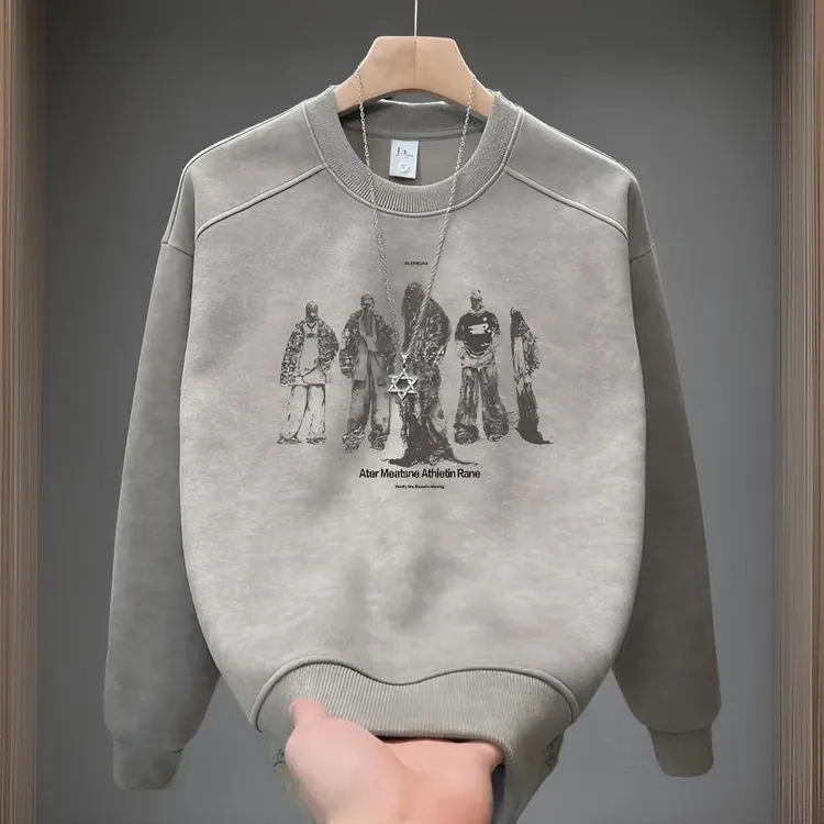 男士2025美式休闲扎染卫衣加绒男秋冬季加厚保暖重磅5D印花上衣