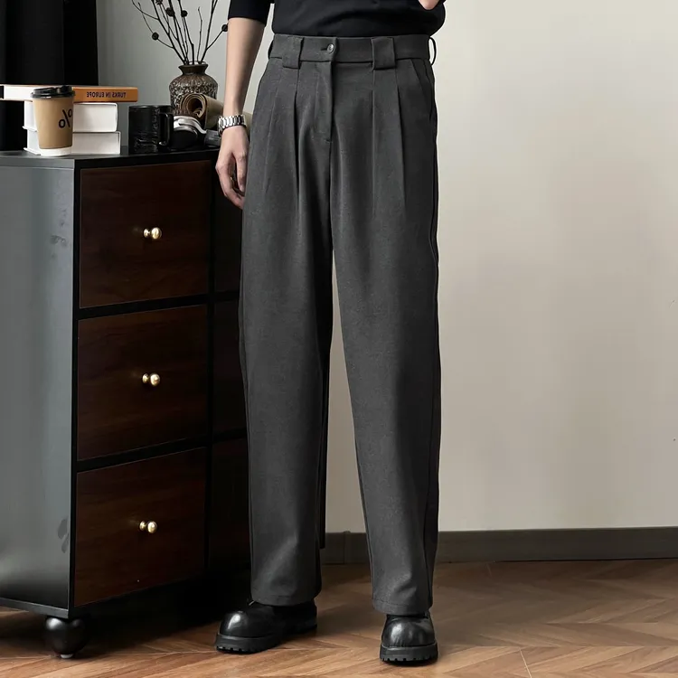 2025秋冬宽松型直筒男士长裤纯色毛呢裤垂感宽松男西裤男款秋冬款