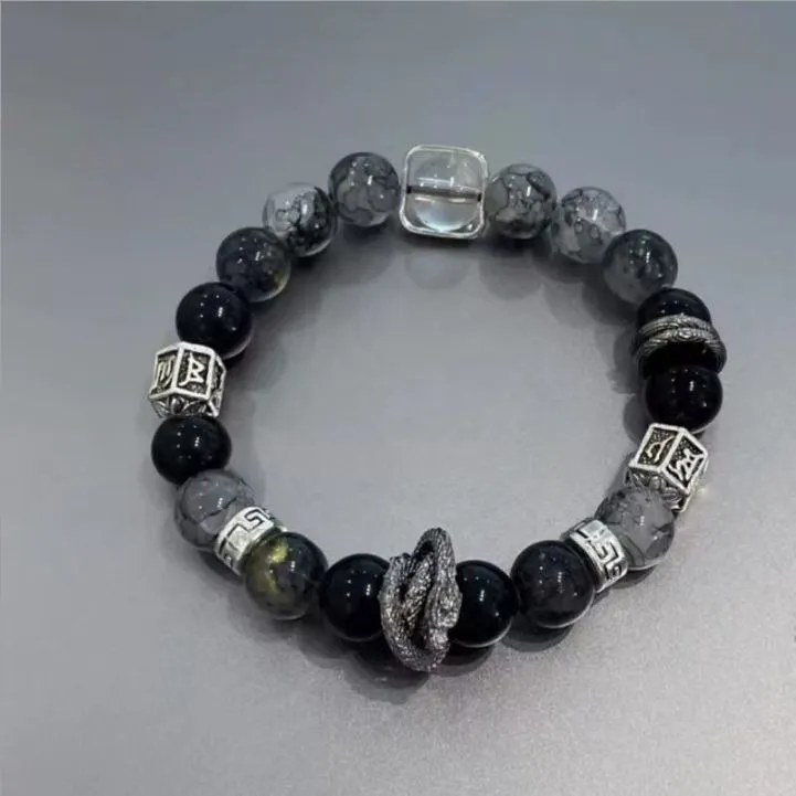 【玄墨烛龙】福愿手串新中式盘龙琉璃串珠手工原创男女情侣手串