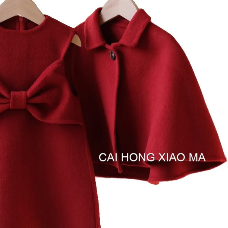 【现货秒发】童装冬女童拜年服红色毛呢套装儿童宝宝洋气新年可爱