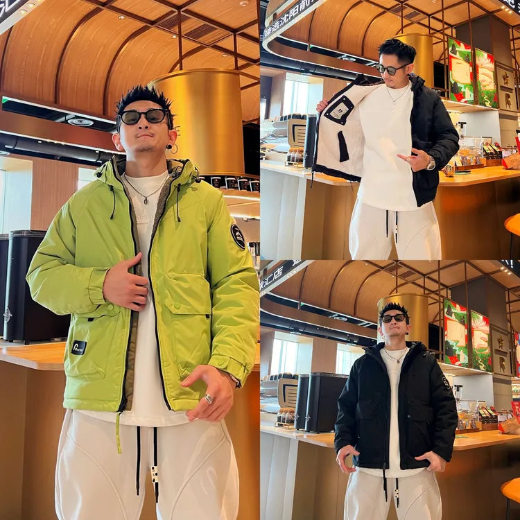 冬季新款百搭时尚简约休闲潮流个性纯色连帽宽松保暖双面穿棉服