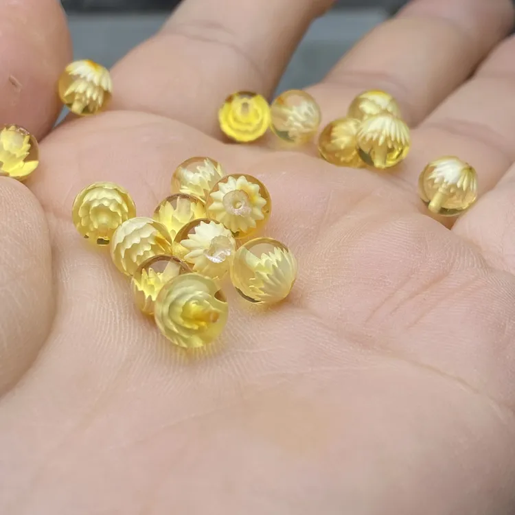 天然金珀散珠子内雕刻玫瑰花手串手链项链琥珀蜜蜡diy配件配饰品