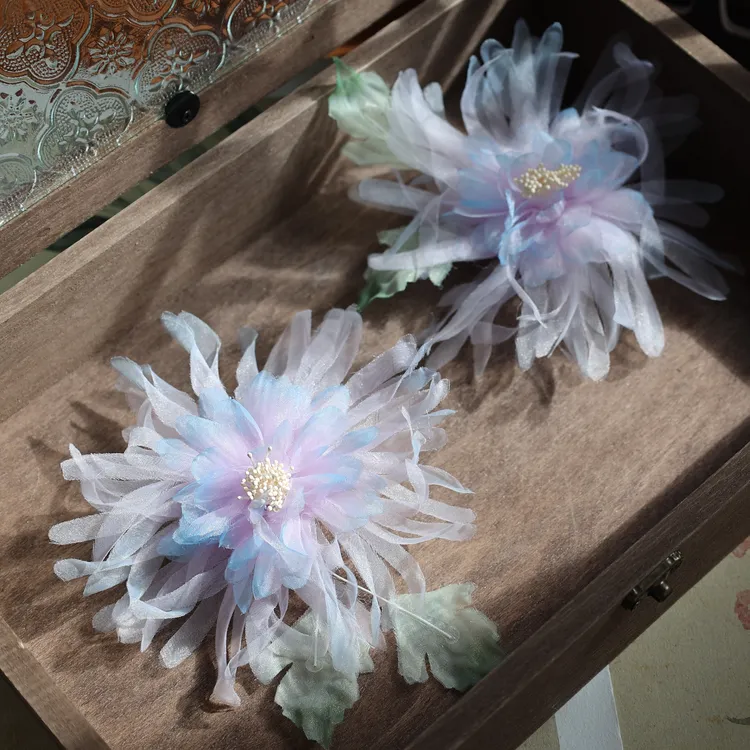 南枝汉服头饰古风烫花配饰清新发夹甜美发饰侧边超仙花朵古装