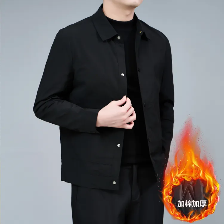 翻领二棉外套男士秋冬时尚简约百搭薄款棉服男款保暖夹克加棉加厚