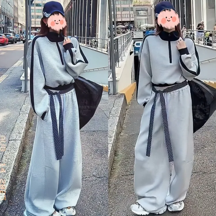 2025早秋新款艺术风百搭休闲宽松显瘦卫衣美式垂感舒适休闲裤套装