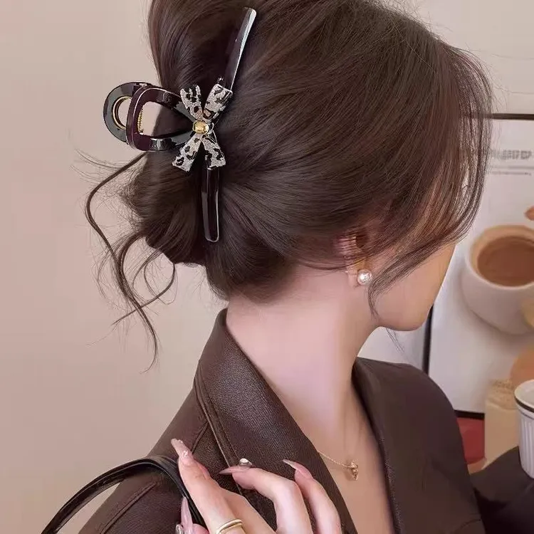 大号抓夹发量大蝴蝶结鲨鱼夹后脑勺盘发夹子高级感头饰发夹360