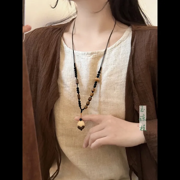 非金属木质项链 国风禅意古风木珠项链女新中式复古小众毛衣链