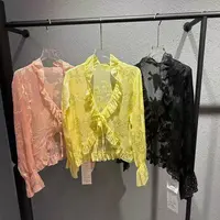 coco家蕾丝气质长袖短款百搭时尚开衫女士夏季洋气重工防嗮木耳边