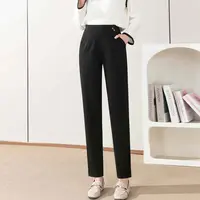 秋季高腰宽松小直筒裤厚款九分烟管裤时尚职业百搭女士裤显瘦弹力