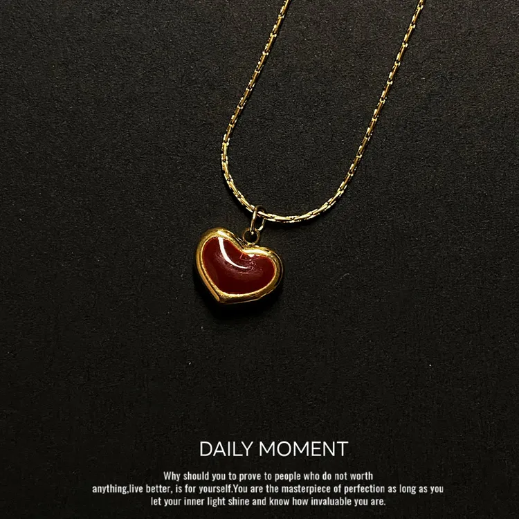 钛钢项链 锁骨链钛钢红心项链316L炉内真空电镀保色不褪色项链