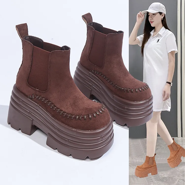 10cm增高马丁靴女2025秋冬新款松糕厚底烟筒靴小个子切尔西短靴子