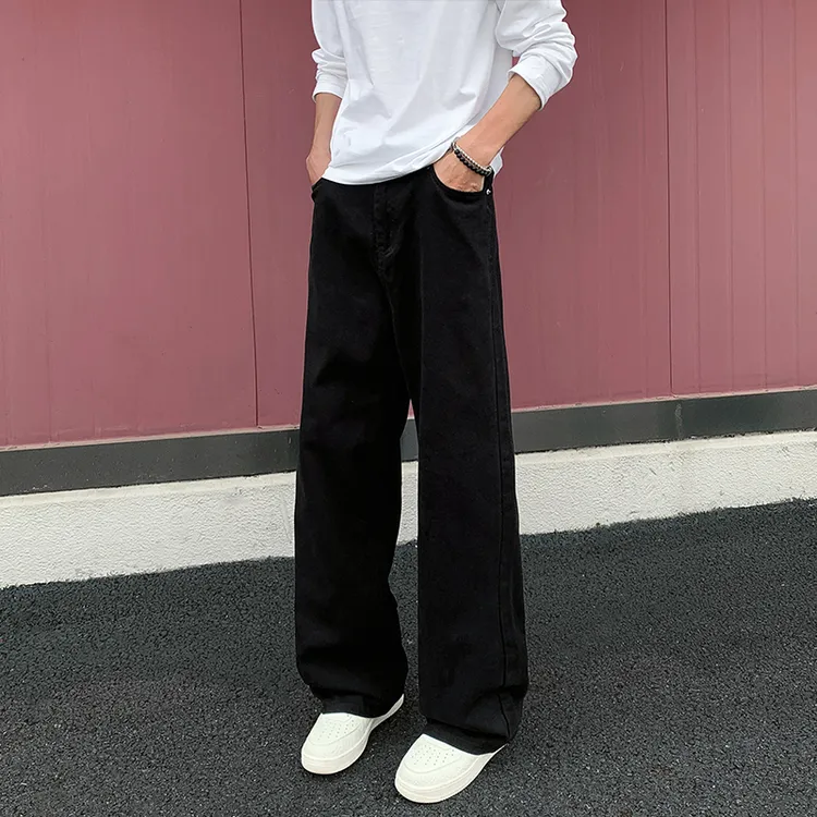 纯棉水洗黑色直筒工装裤男秋季cleanfit美式长裤宽松阔腿休闲裤子