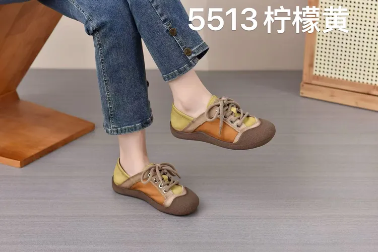 5513休闲鞋低帮混搭风拼色休闲单鞋系带真皮女鞋