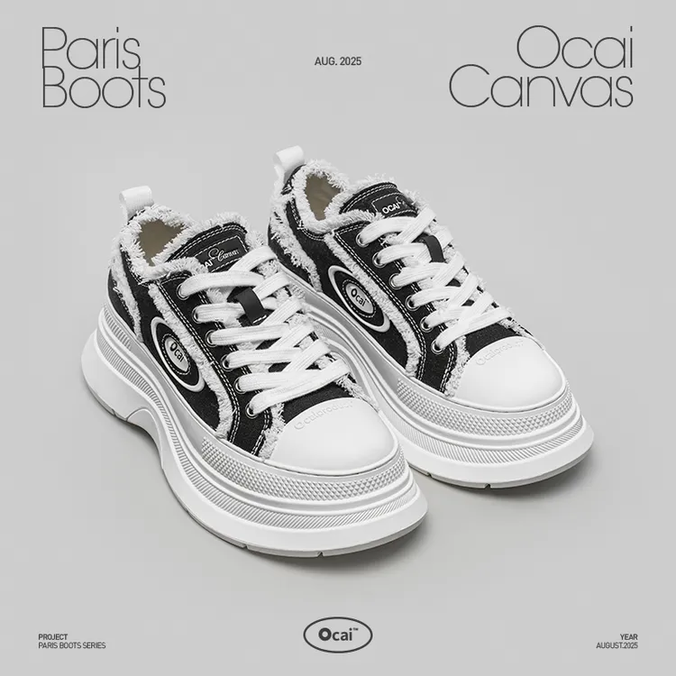 OcaiParisBoots经典白增高帆布鞋国潮时尚复古休闲厚底鞋