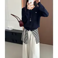 2025新款韩版简约纯色文艺知性休闲百搭毛织外套圆领针织开衫