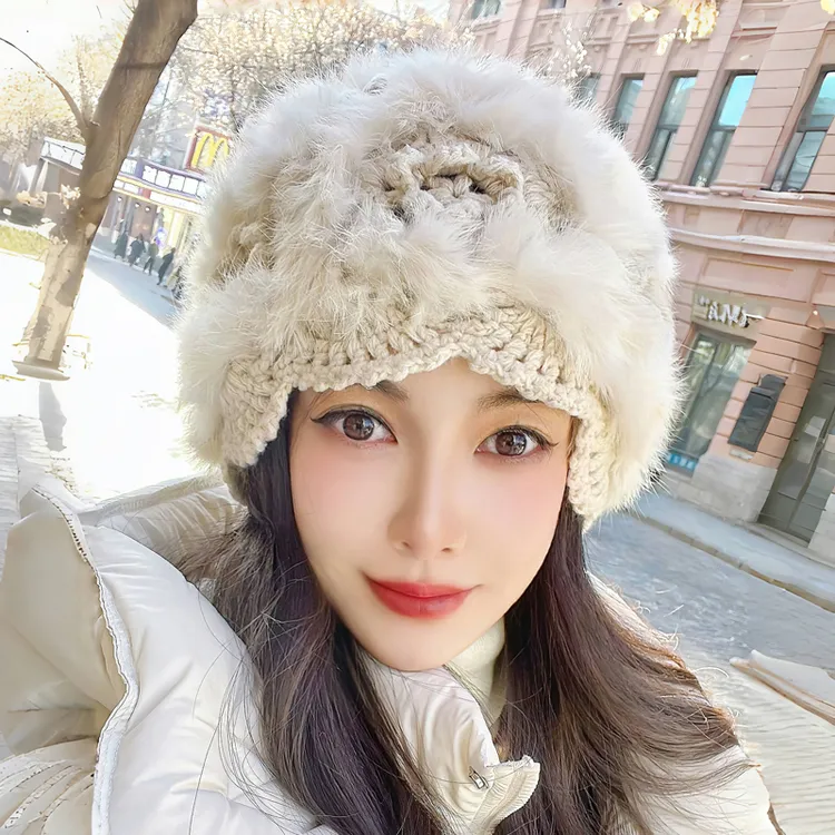 布塔毛毛帽子女秋冬季显脸小针织毛线帽子女2025新款爆款洋气