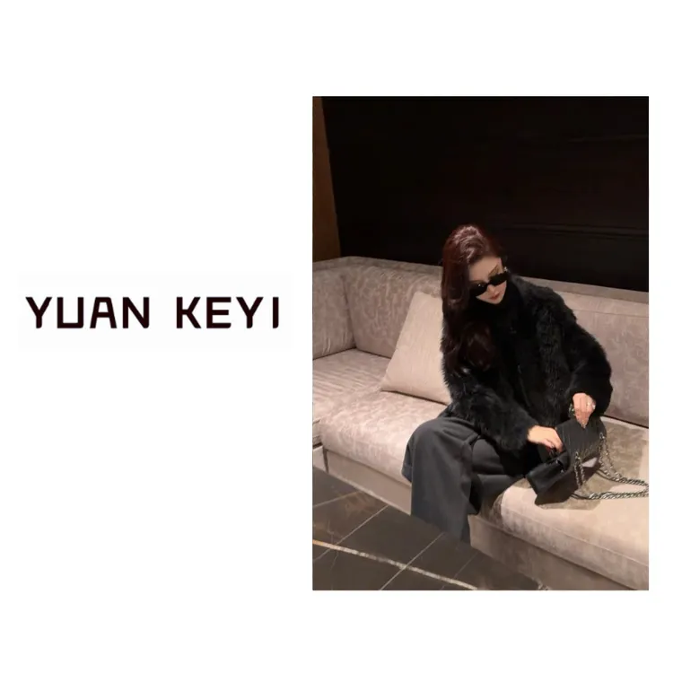 YUANKEYI意大利进口托斯卡纳半卷毛牛角扣皮毛一体【干洗不能熨烫】