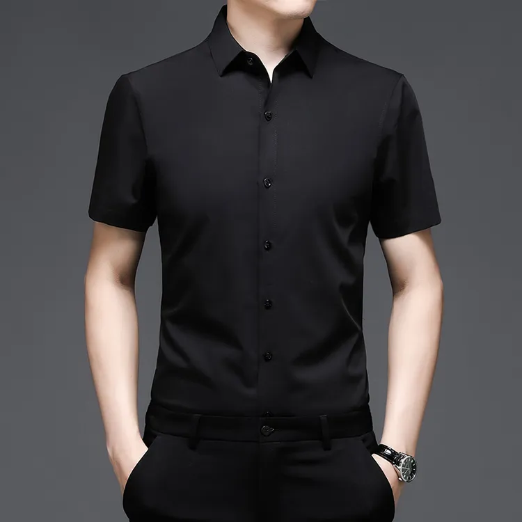 2025新款夏季冰丝衬衫男短袖中年舞服上衣舞蹈跳舞高端黑色衬衣土