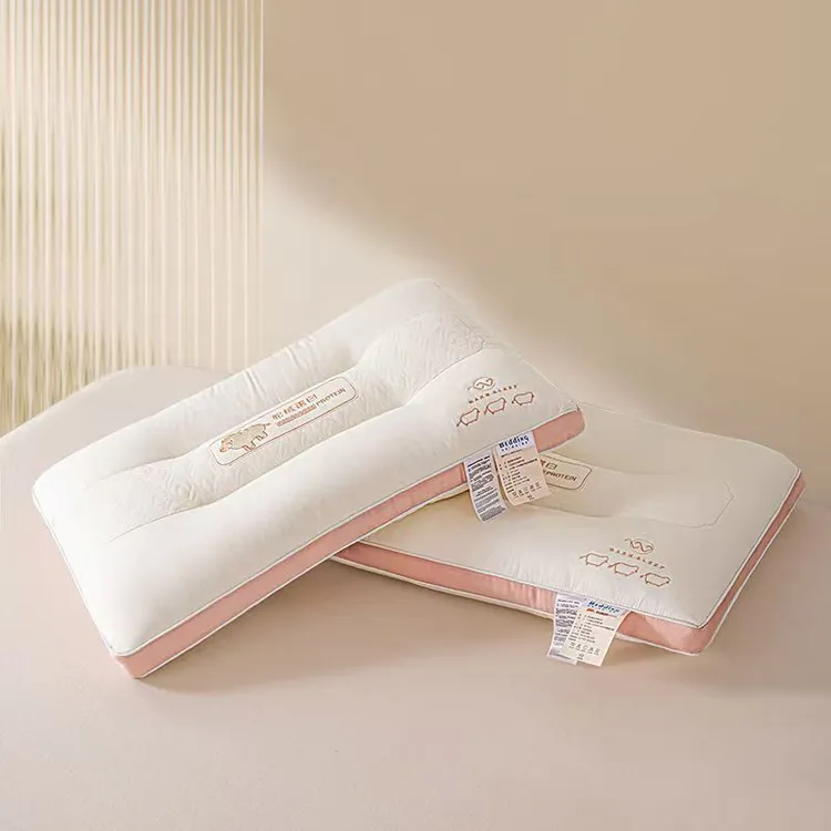 羊绒蛋白护颈绗缝刺绣纤维枕柔软蓬松家用学生宿舍低枕防螨睡眠枕