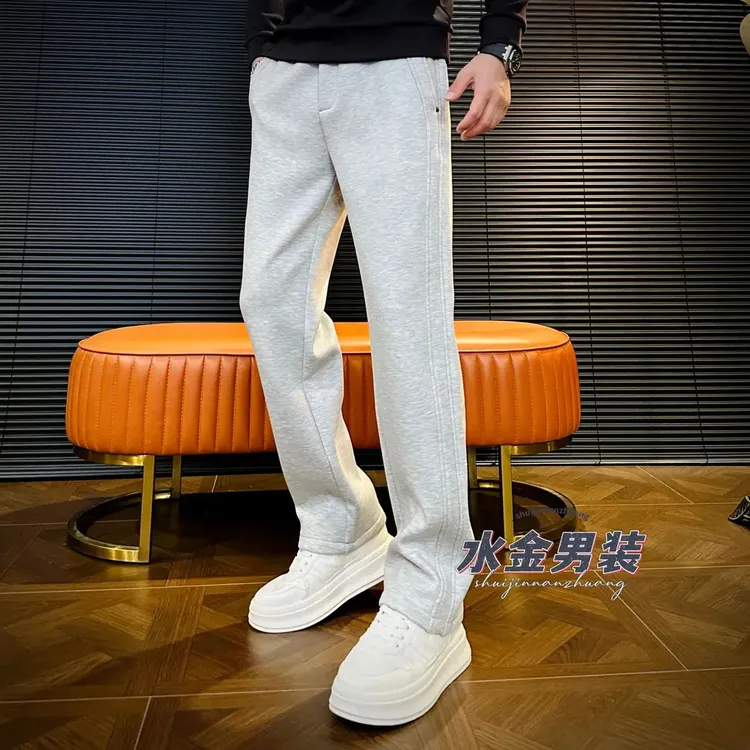2025男装男士冬季高端轻奢时尚潮流舒适简约加绒直筒休闲裤 6758