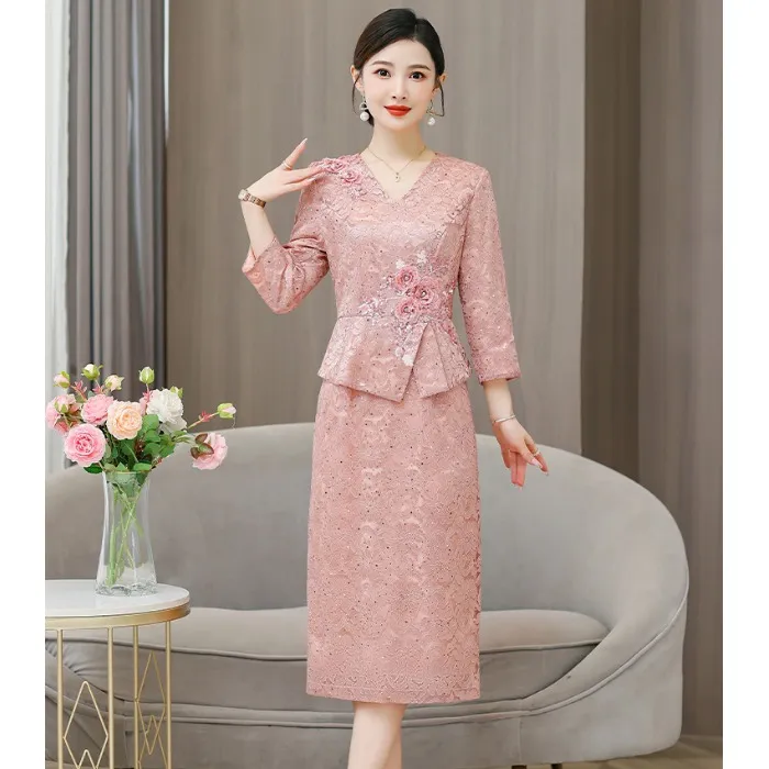 喜婆婆婚宴装2025新款高贵年轻假两件结婚妈妈礼服旗袍裙日常可穿