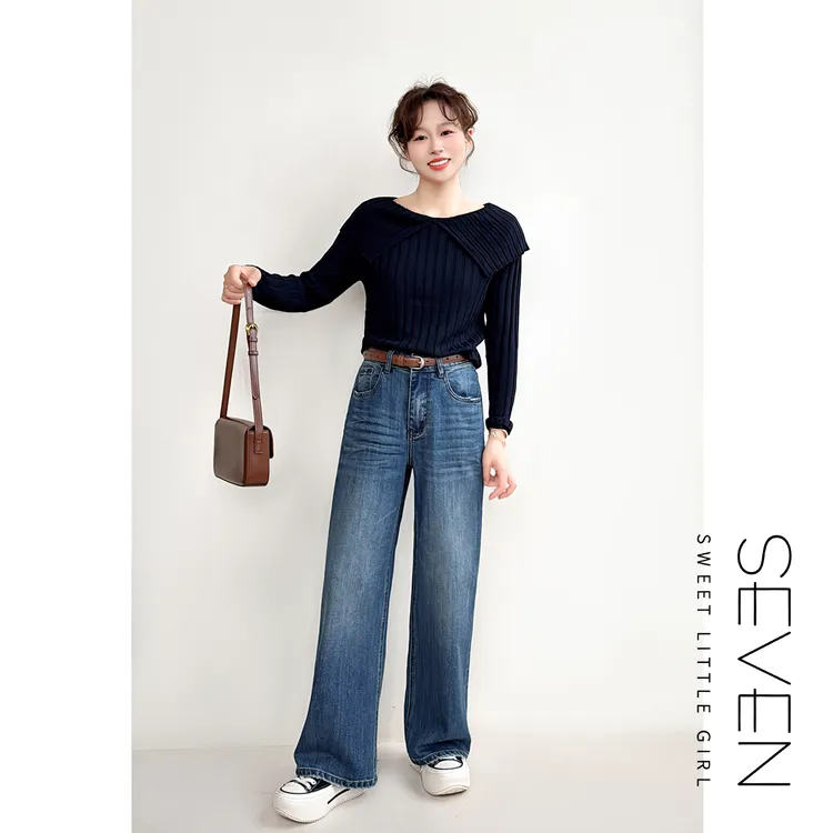 深蓝步调⑧七七146小个子无弹高腰窄版显瘦直筒牛仔裤女新款小美说