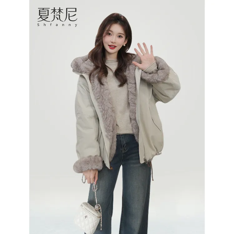 夏梵尼日光漫谈两穿加厚毛毛外套小个子短款宽松高级感保暖派克服