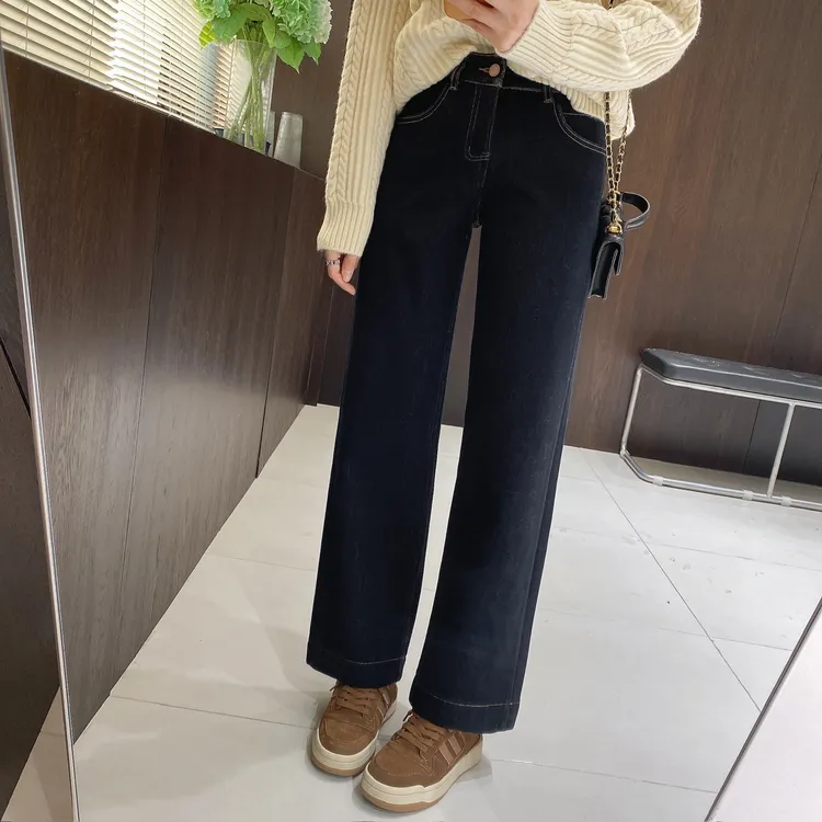 IMFLY金小金自制女装 加绒牛仔裤DYK2922冬季加厚直筒高腰牛仔裤