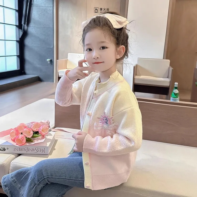 女童针织毛衣爱莎公主裙套装春秋款2025新款儿童洋气时髦宝宝开衫