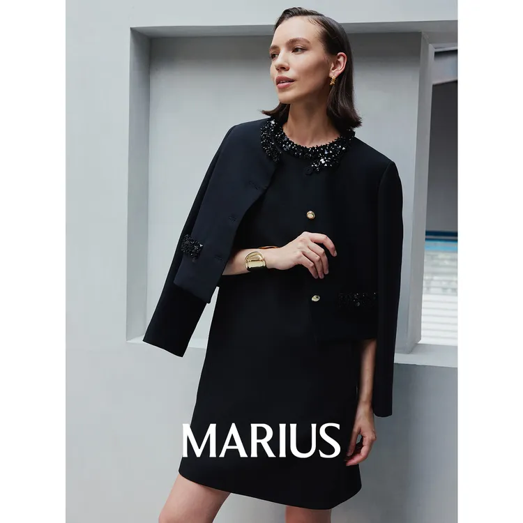 MARIUS"黑晶系列"丝毛秀场经典正肩优雅钉珠外套/短裙/连衣裙